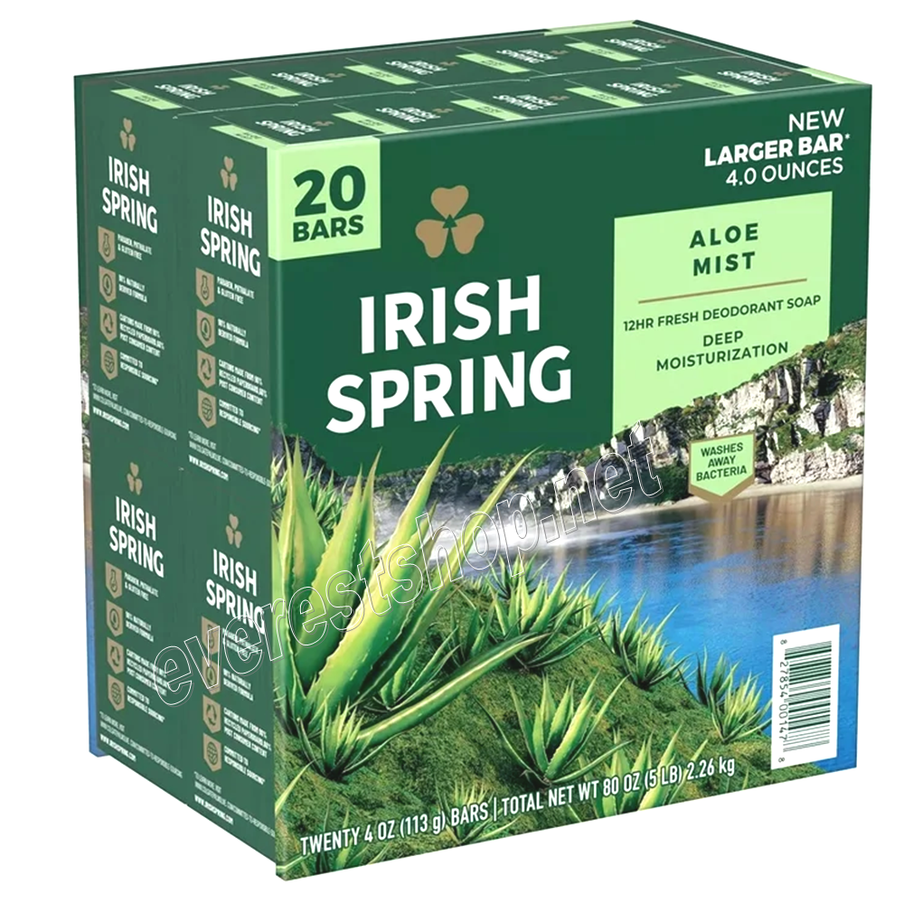 IRISH SPRING SOAP ALOE Irish Spring Bath Soap 4 Oz * Aloe * 20 Bars - Image 1