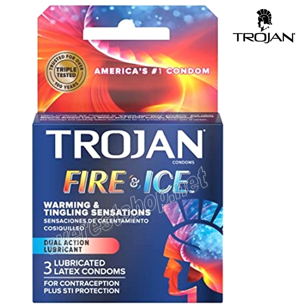 FIRE AND ICE Trojan Condom 3 Ct Pack * Fire & Ice * 6 Packs - Image 1