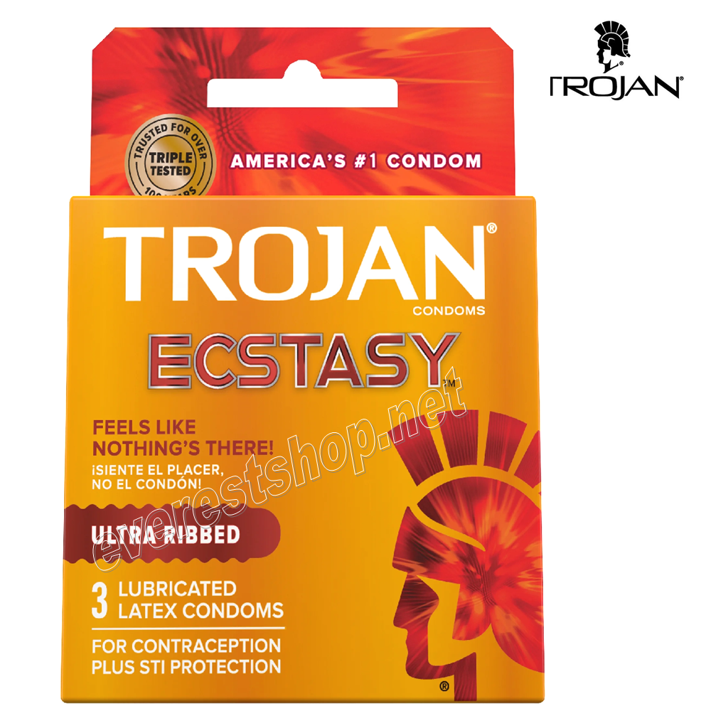 TROJAN ECSTASY Trojan Condom 3 Ct Pack * Ecstasy * 6 Packs - Image 1
