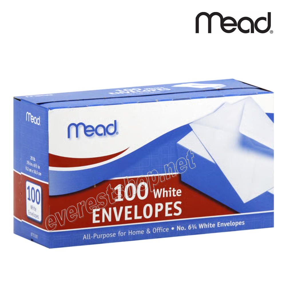 MEAD SHORT 100 Mead Plain White Envelope 100 ct Box * No : 6 1/4 * 12 Packs - Image 1