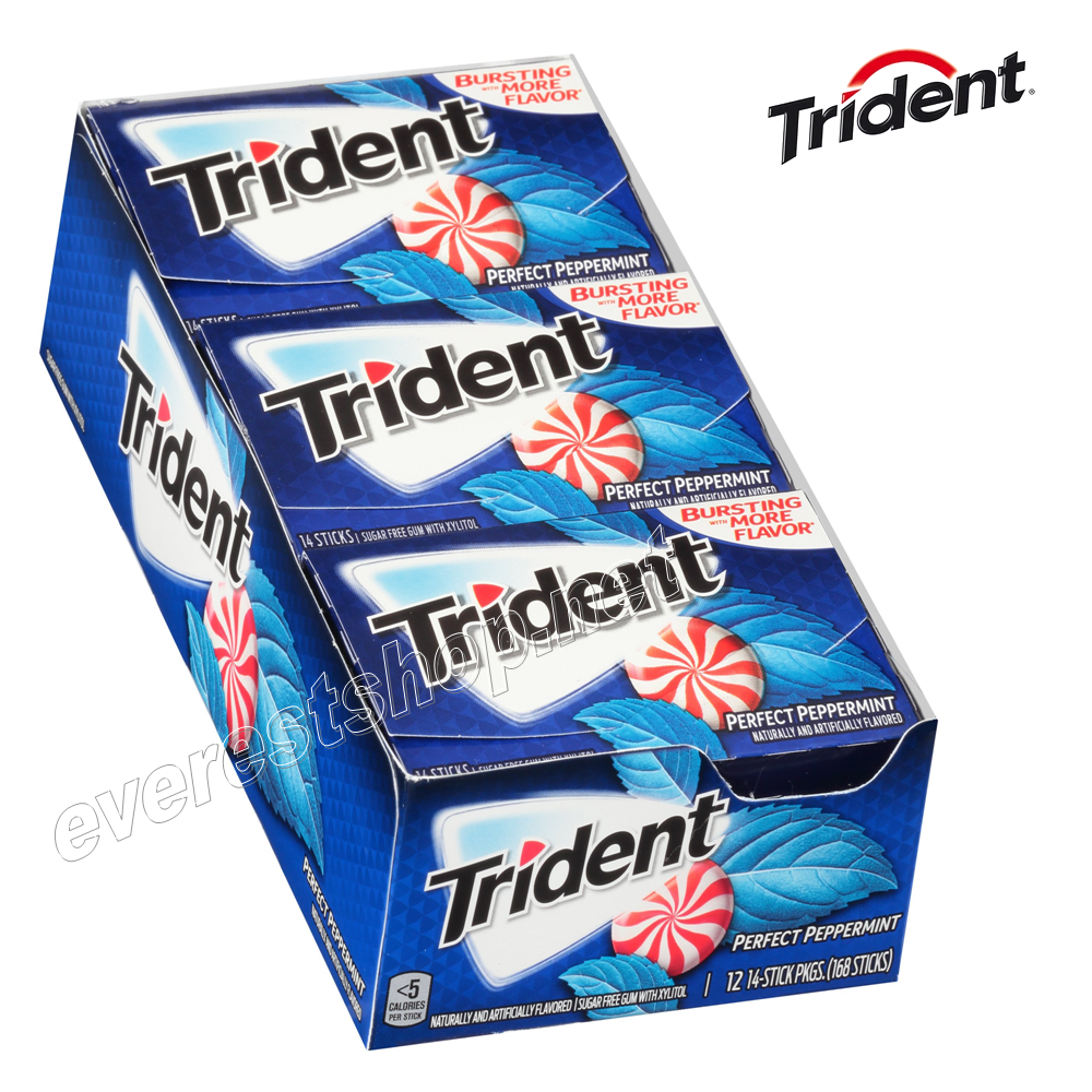 TRIDENT GUM PERFECT PEPPERMINT Trident Gum 14 sticks * Perfect Peppermint * 12 Pcs Pack - Image 1