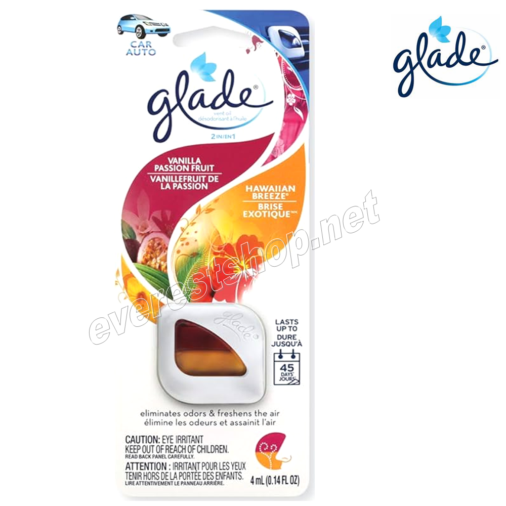 GLADE CAR VENT CLIP VANILLA & PASSION FRUIT Glade Vent Oil Car Air Freshener 4 ml * Vanilla & Passion Fruit * 4 pcs pack - Image 1