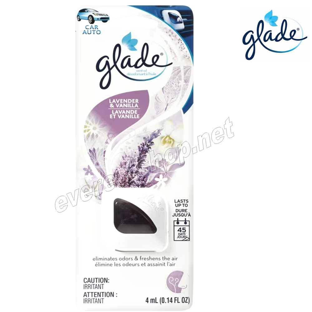 GLADE CAR VENT CLIP VANILLA & VANILLA Glade Vent Oil Car Air Freshener 4 ml * Lavender & Vanilla * 4 pcs pack - Image 1
