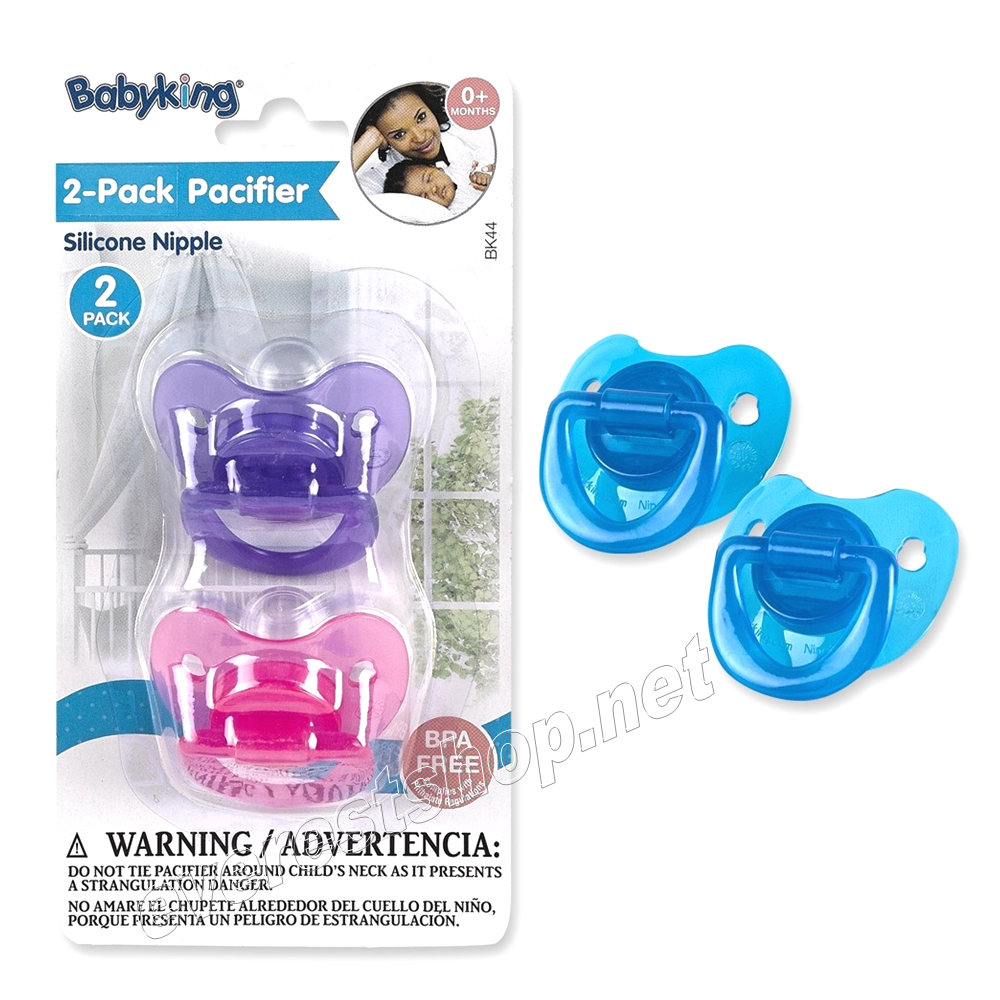 BK BABY PACIFIER 2 PK BK Silicone Baby Pacifier 2 ct Pack * Printed * 6 Packs - Image 1