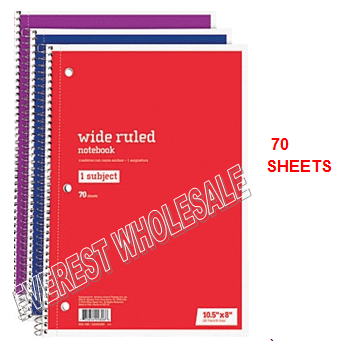 1 Subject Notebook 70 Quality Sheets * 12 pcs