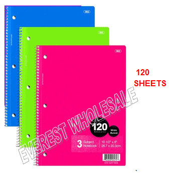 3 Subject Notebook 120 Quality Sheets * 12 pcs