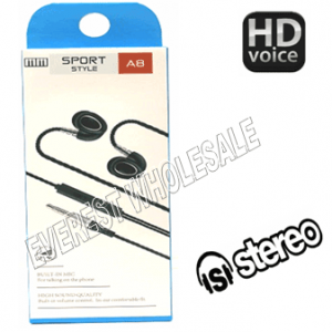 A8 Sport Style Stereo Earbuds with Microphone * Black