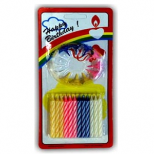 Birthday Candle Assorted Colors With Holder 24 ct * 12 pks