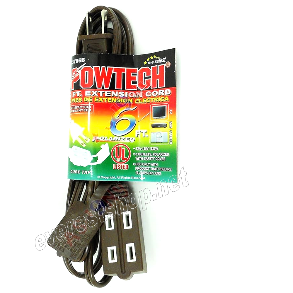CORD 6 FEET Heavy Duty Extension Cord Brown * 6 Feet * 6 pcs - Image 1