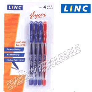 Linc Glyser Ball Point Pen 4 Count Pack * 3 Blue + 1 Red * 6 Pack