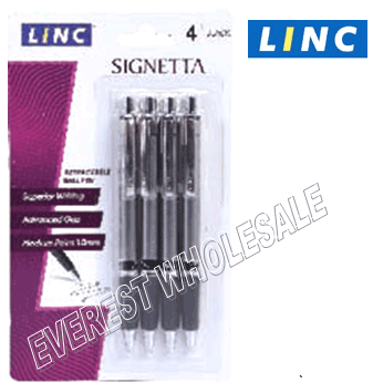 Linc Signeta Recractable Pen 4 pcs Pack * Black * 6 Packs