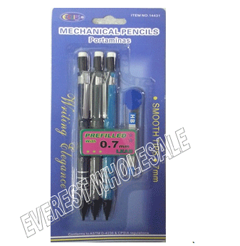 Mechanical Pencil 0.7 mm 3 ct Pack with Refill Blister * 12 pcs