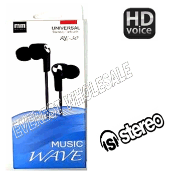 Music Wave Stereo Earbuds with Microphone * Black * 6 pcs