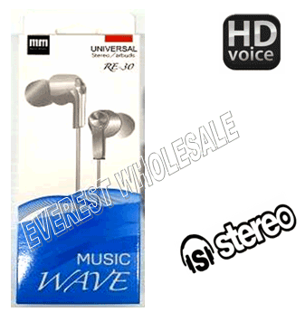 Music Wave Stereo Earbuds with Microphone * White * 6 pcs