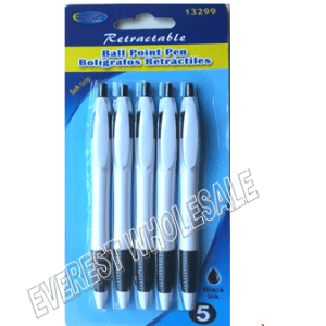 Retractable Pen 5 ct Pack * Black * 12 pcs