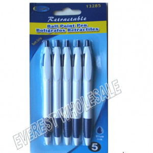 Retractable Pen 5 ct Pack * Blue * 12 pcs