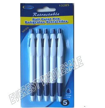 Retractable Pen 5 ct Pack * Blue * 12 pcs