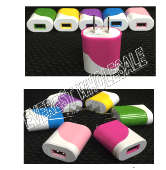 USB Single Port Wall Charger * Assorted Colors * 12 pcs