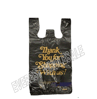 1/8 Black Plastic Shopping Bag 20 Micron * Thank You Gold Printed * 1000 ct