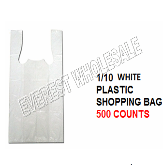 1/10 White Plastic Shopping Bag 20 Micron 500 ct