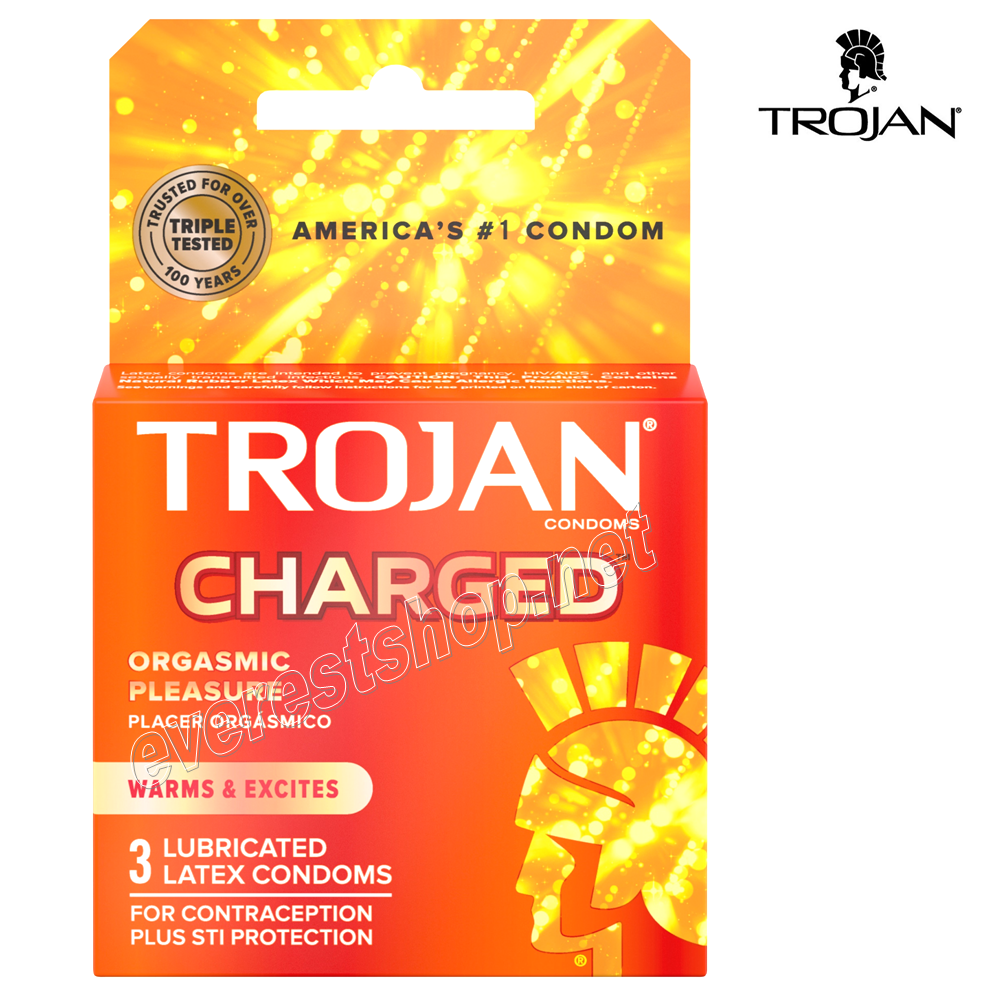 TROJAN CHARGED Trojan Condom 3 Ct Pack * Charged * 6 Packs - Image 1