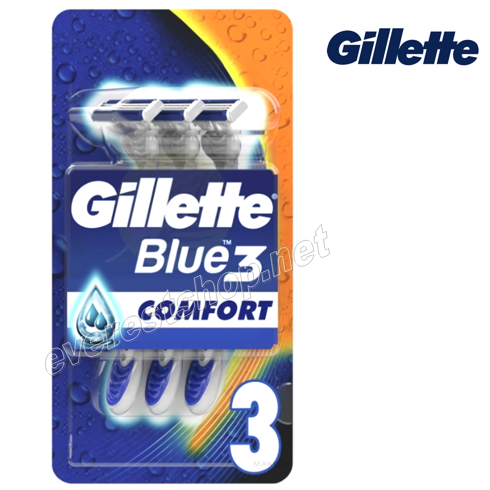 GILLETTE BLUE 3 COMFORT DISPOSABLE RAZOR Gillette Comfort Blue 3 Disposable Razors 3 ct Pack * 6 Packs - Image 1