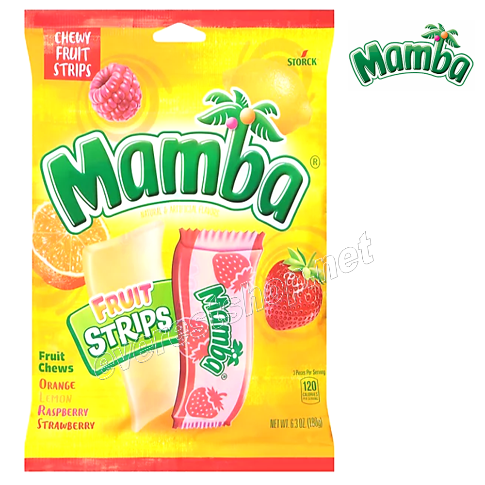 MAMBA GUMMY CANDY FRUIT STRIPS Mamba Gummy Candy 5 oz 12 Packs * Fruit Strips * - Image 1
