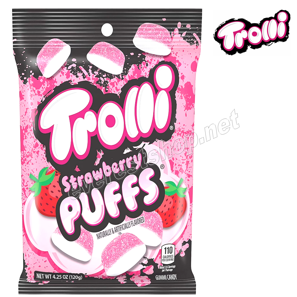 TROLLI GUMMY CANDY STRAWBERRY Trolli Gummy Candy 4.25 Oz 12 Packs * Strawberry Puffs * - Image 1